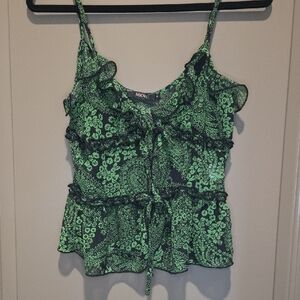 MICAS Black & Green Summer Floral Open Blouse Size S